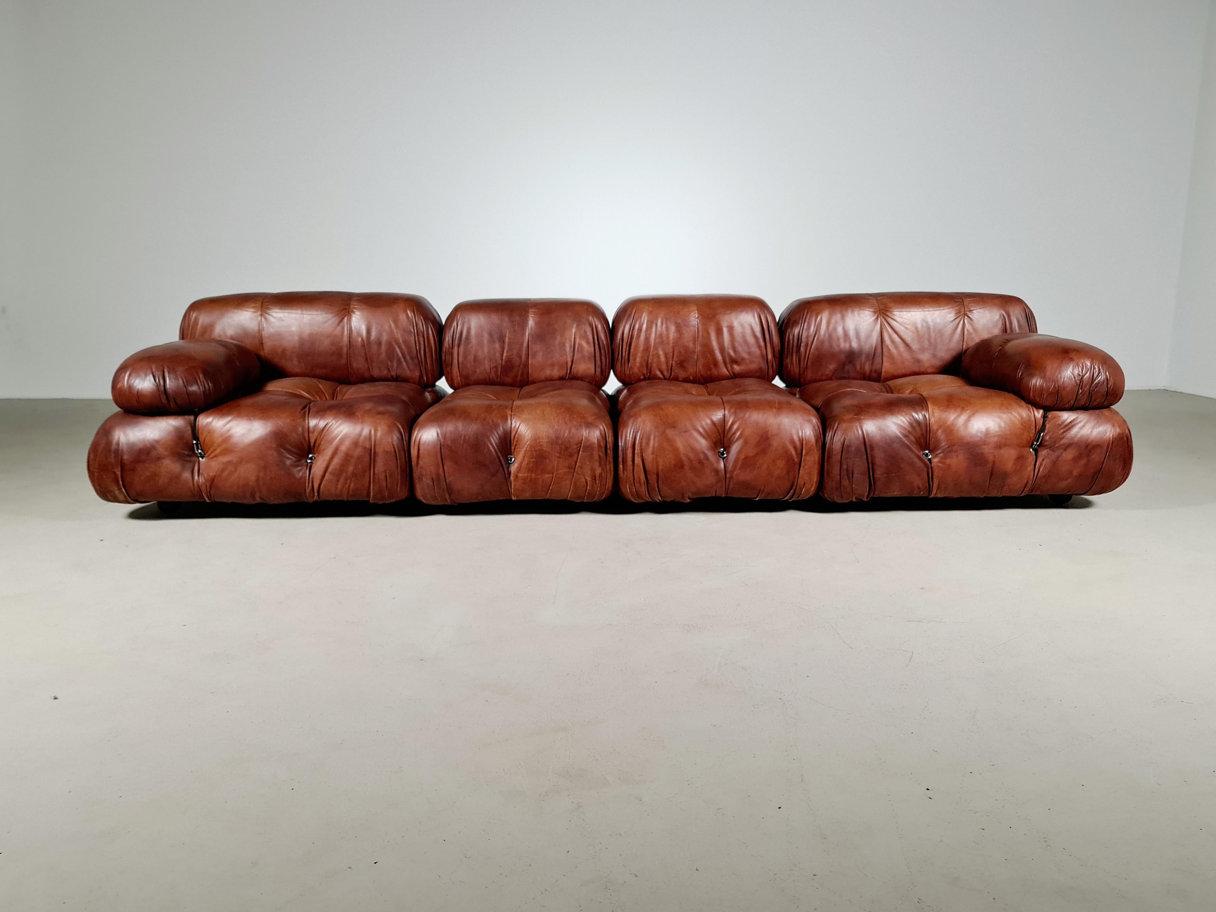 Italian Camaleonda Sofa in Original Leather by Mario Bellini for B&B Italia, 1973