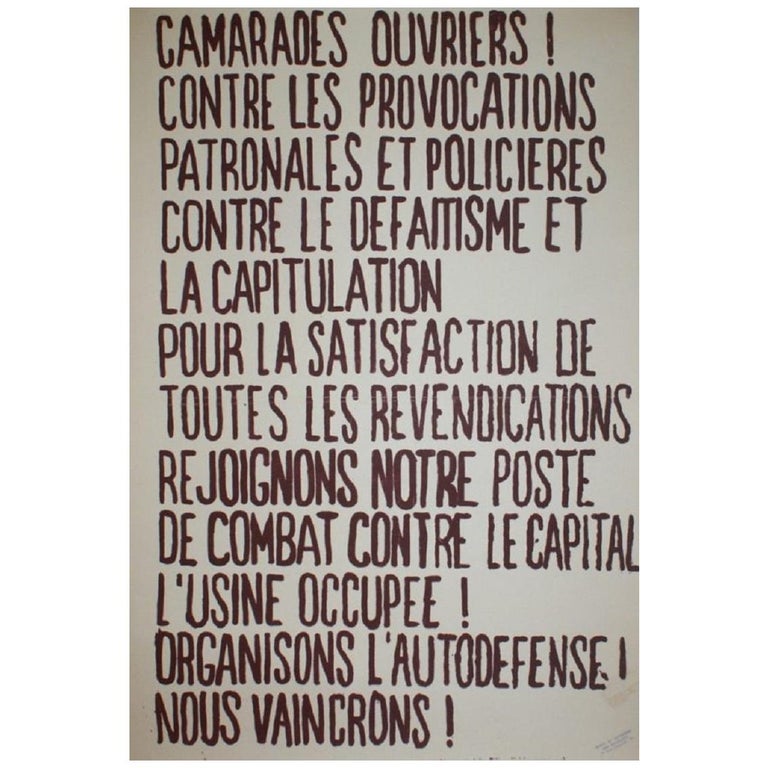 Camarades Ouvriers, May 1968 Original Vintage Poster For Sale