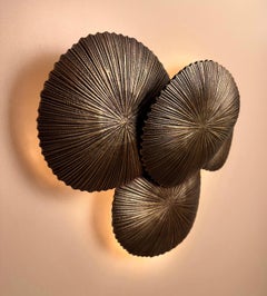 Camarena Sculptural Brass Casting Wall Sconce, Layered Disc Art Deco Wall Light