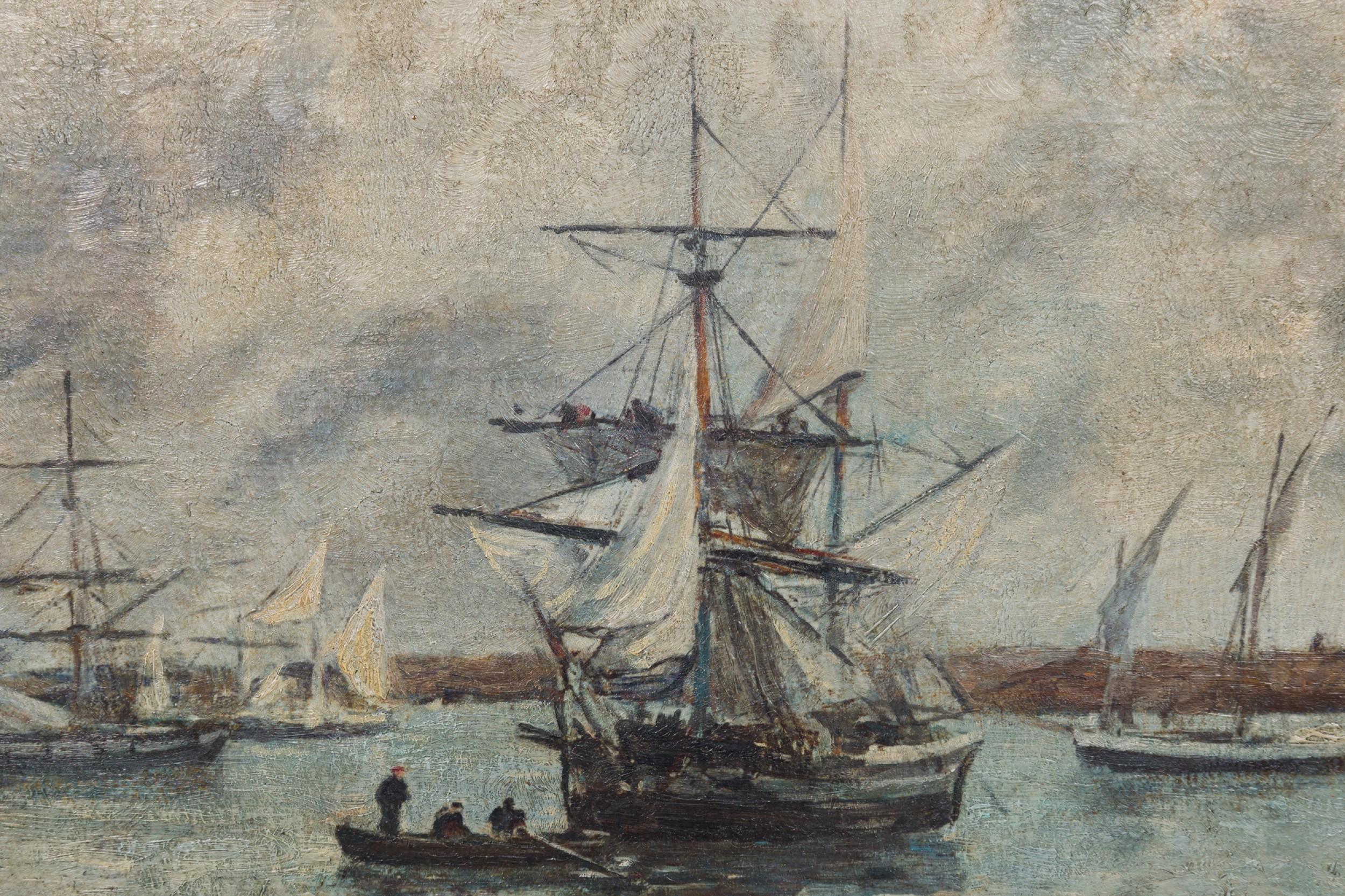 Camaret Barco Paisaje marino Pintura Pintado a mano en venta