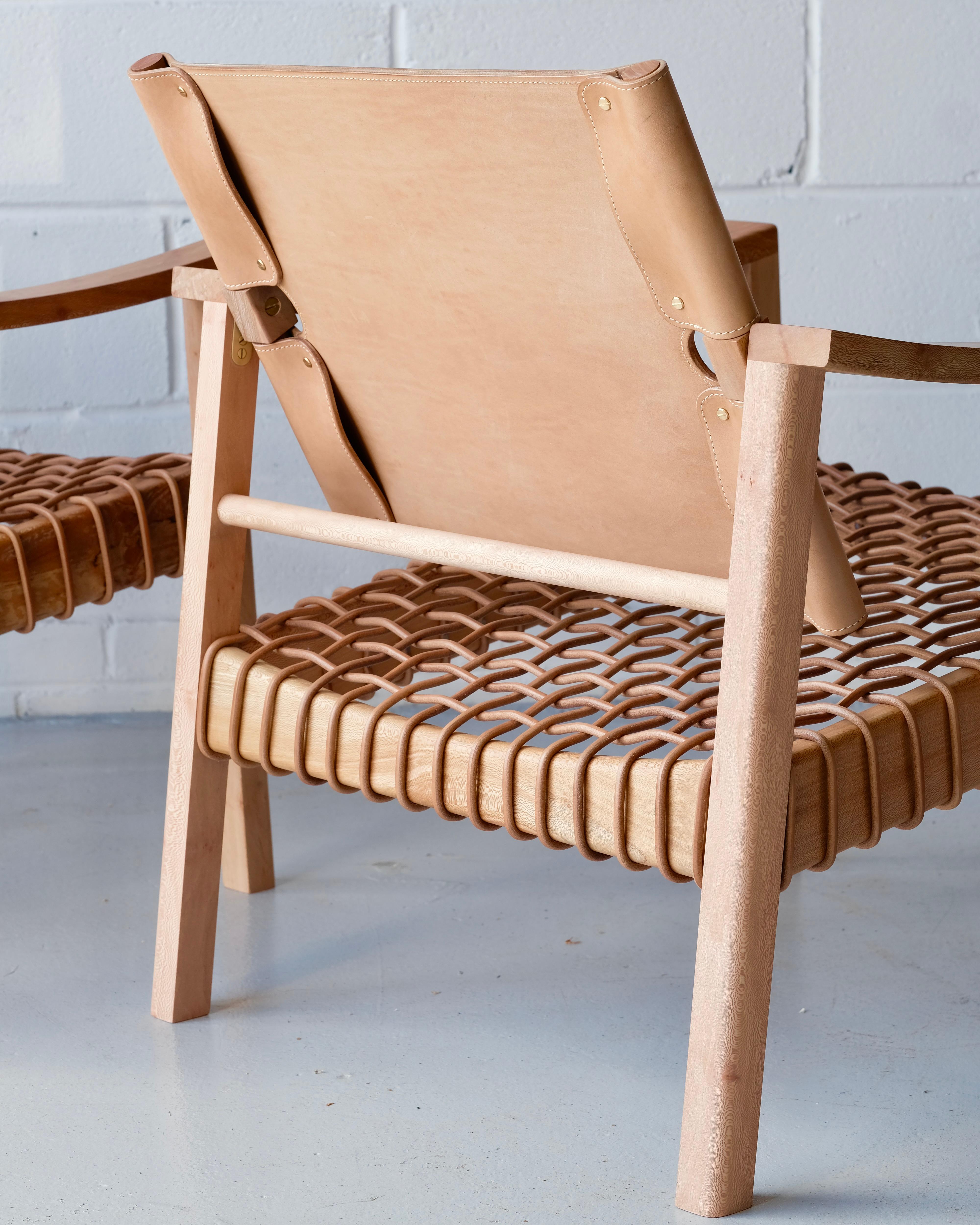 Camber Chair - woven leather cord and oak In New Condition For Sale In Norwich, England