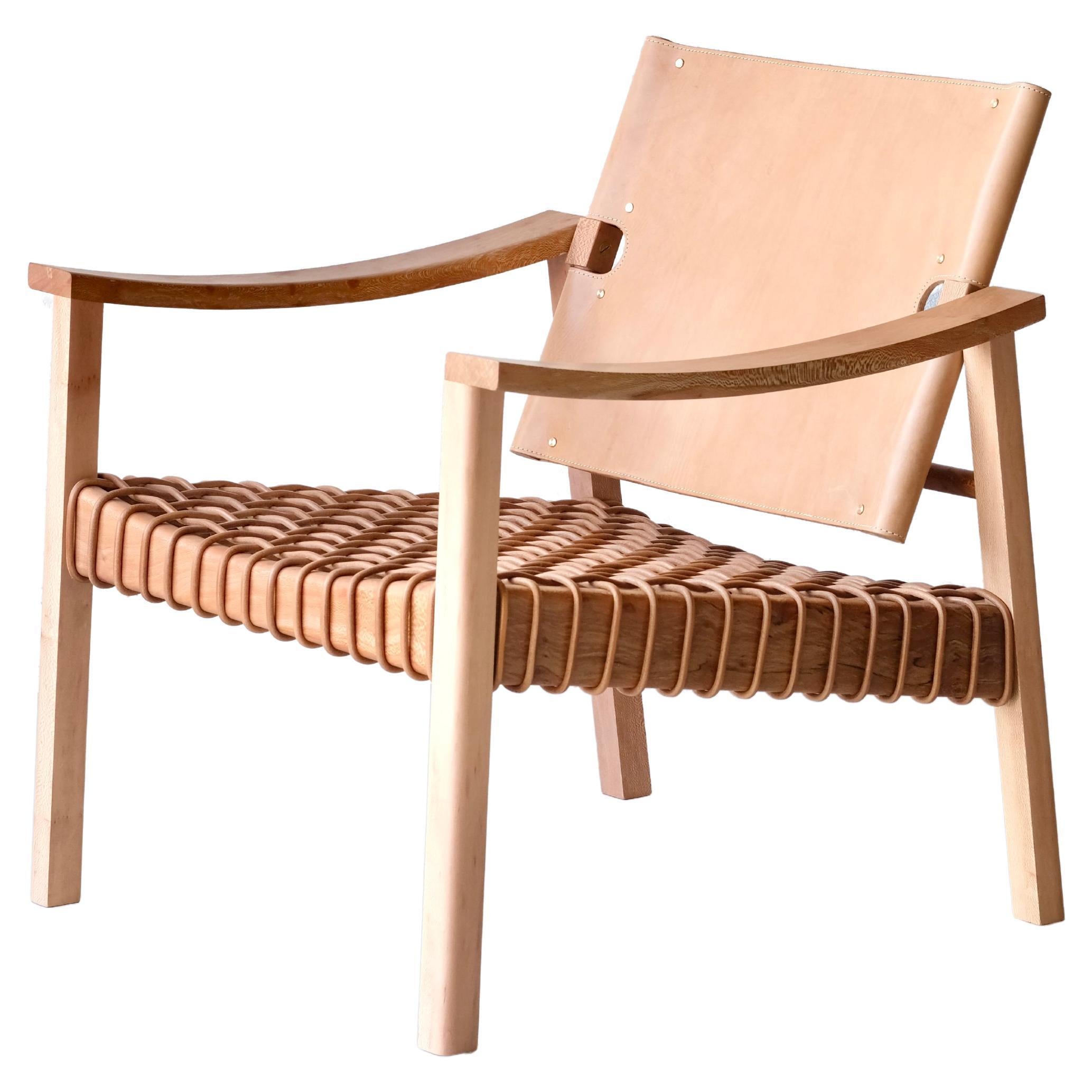 Chaise Corde - cordon de cuir tressé et chêne