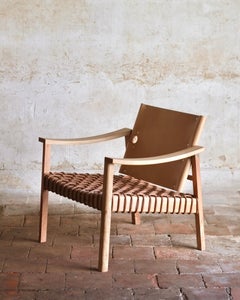 Camber Reading Chair - Woven leather cord and Russet bridle leather