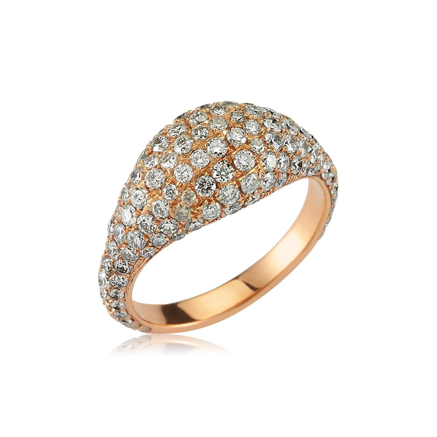 Round Cut 14k Gold Pave White Diamond Ring For Sale