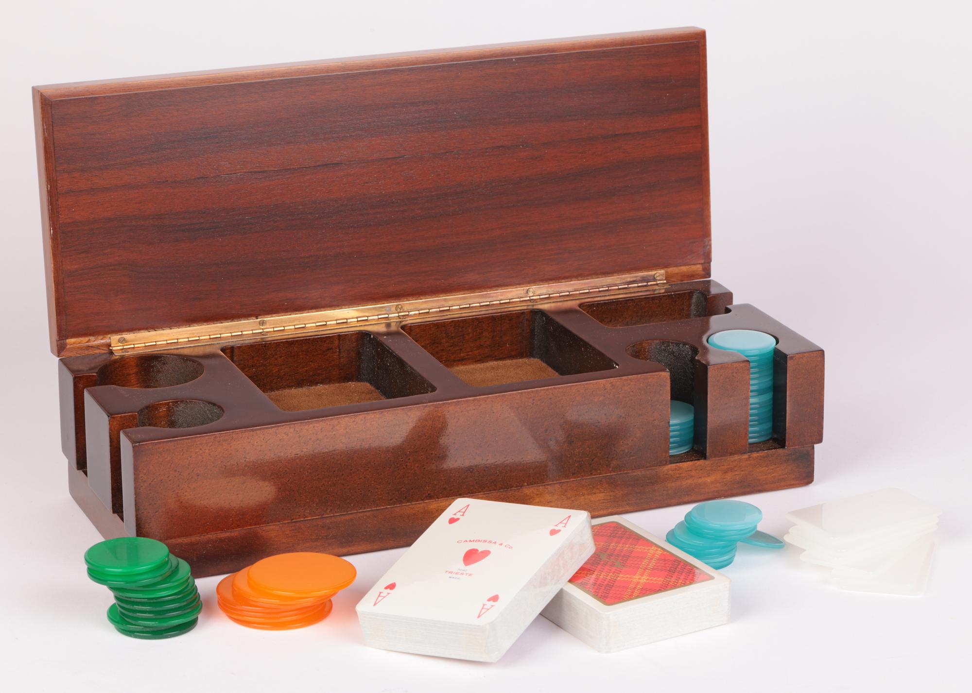 Cambissa & Co Italian Wood Cased Card & Counter Gaming Set In Good Condition For Sale In Bishop's Stortford, Hertfordshire