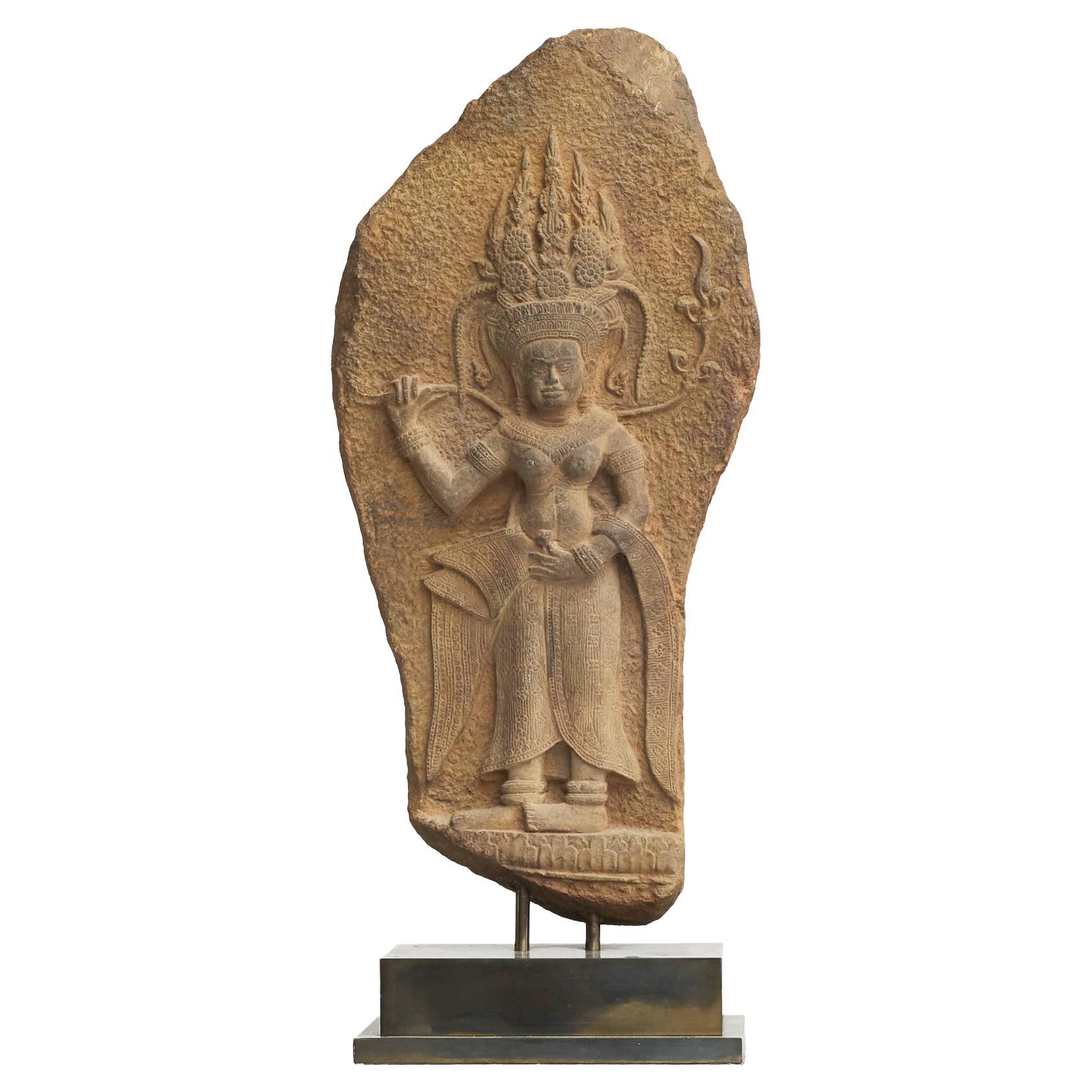 Cambodia 11th-12th Century (?) Sandston Carving of Female Spirit Apsara