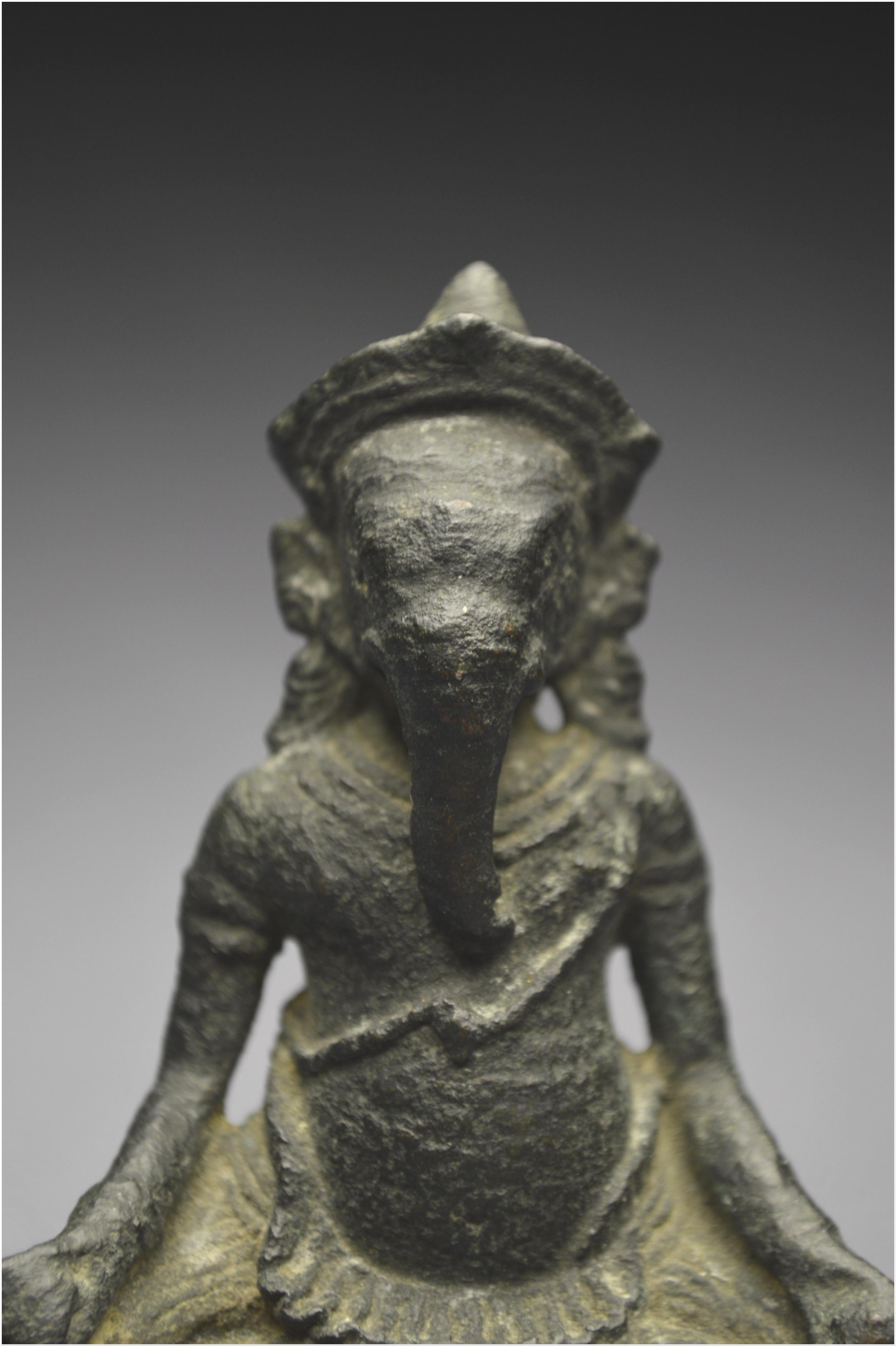 Cambodia, 11th Century, Angkor Vat period, Little bronze statuette of Ganesha 6