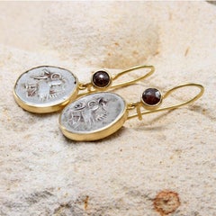 Cambodia 1800's Silver Hamza Coin Diamond 18K Gold Earrings