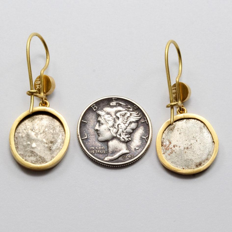 Cambodia 1800's Silver Hamza Coin Diamond 18K Gold Earrings In New Condition For Sale In Soquel, CA