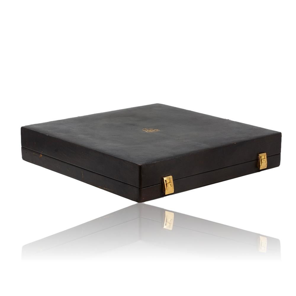 Engraved Cambodia Presentation Glass Charger in Hermes Box For Sale