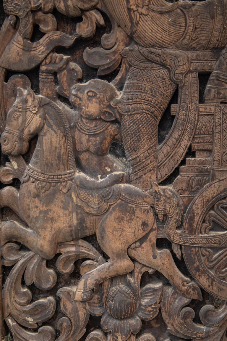 Cambodian 18th Century Temple Tall Carved Wood Panels For Sale at