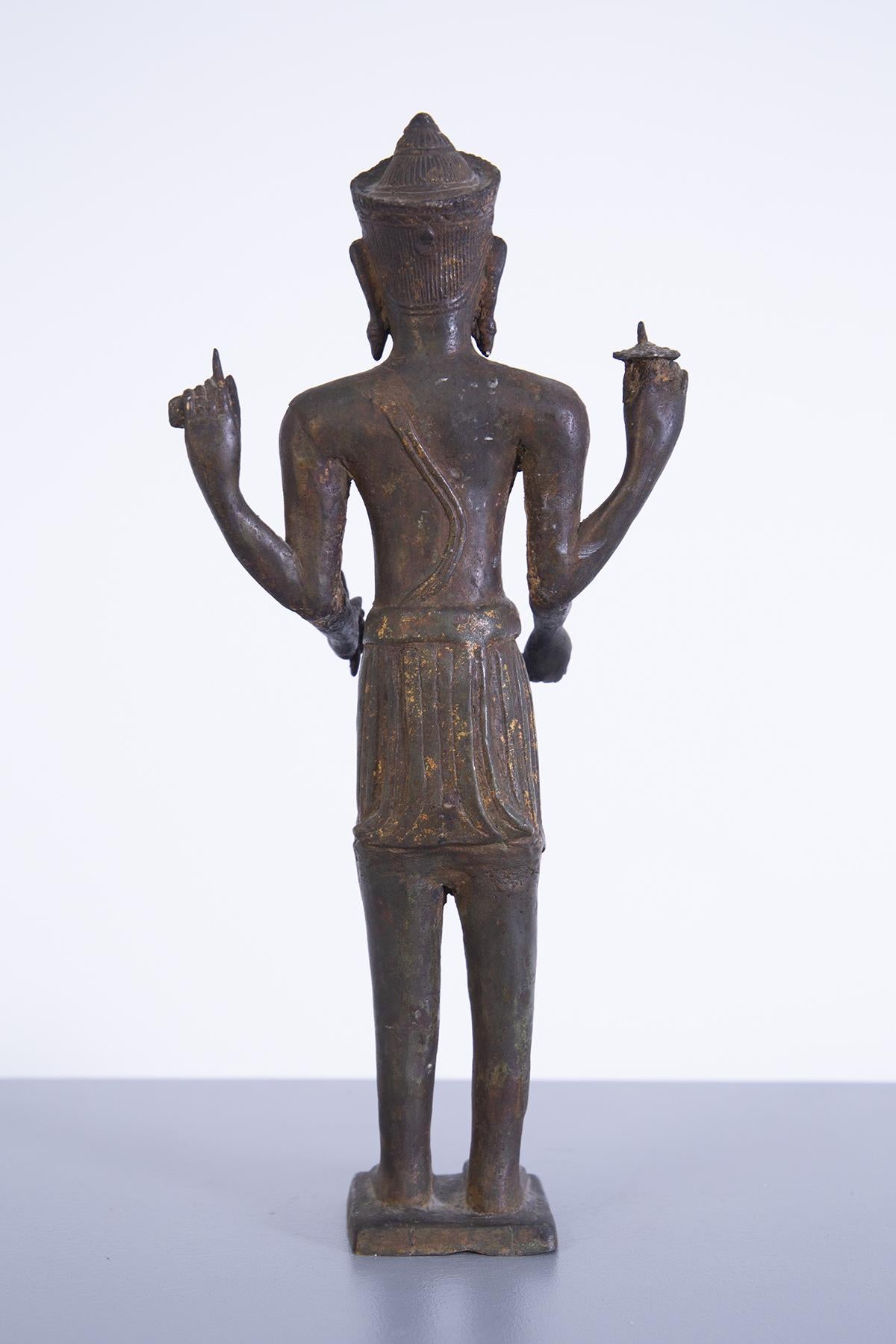 Cambodian Antique Statue Bronze of Vishnu Style Bayon In Good Condition In Milano, IT
