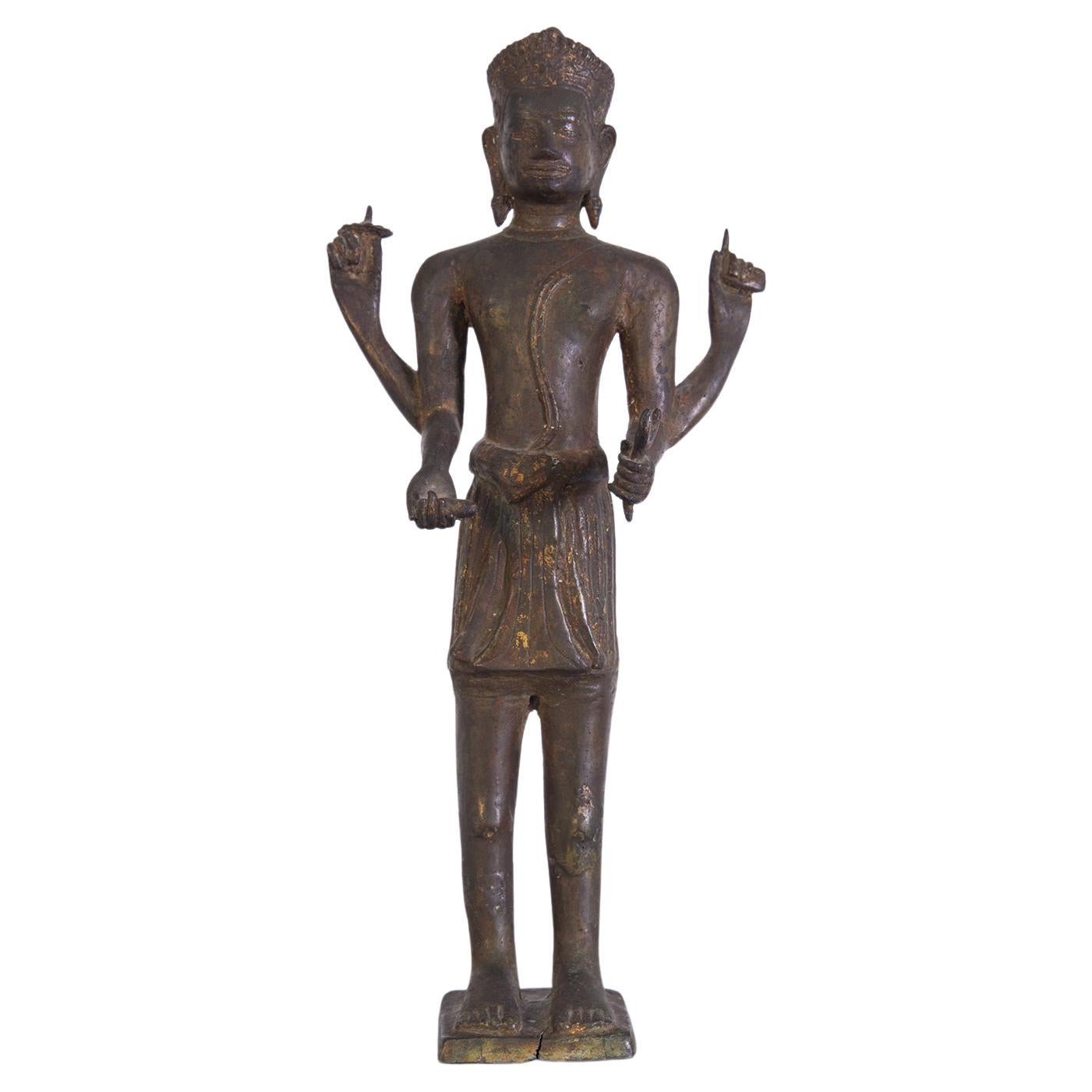 Cambodian Antique Statue Bronze of Vishnu Style Bayon