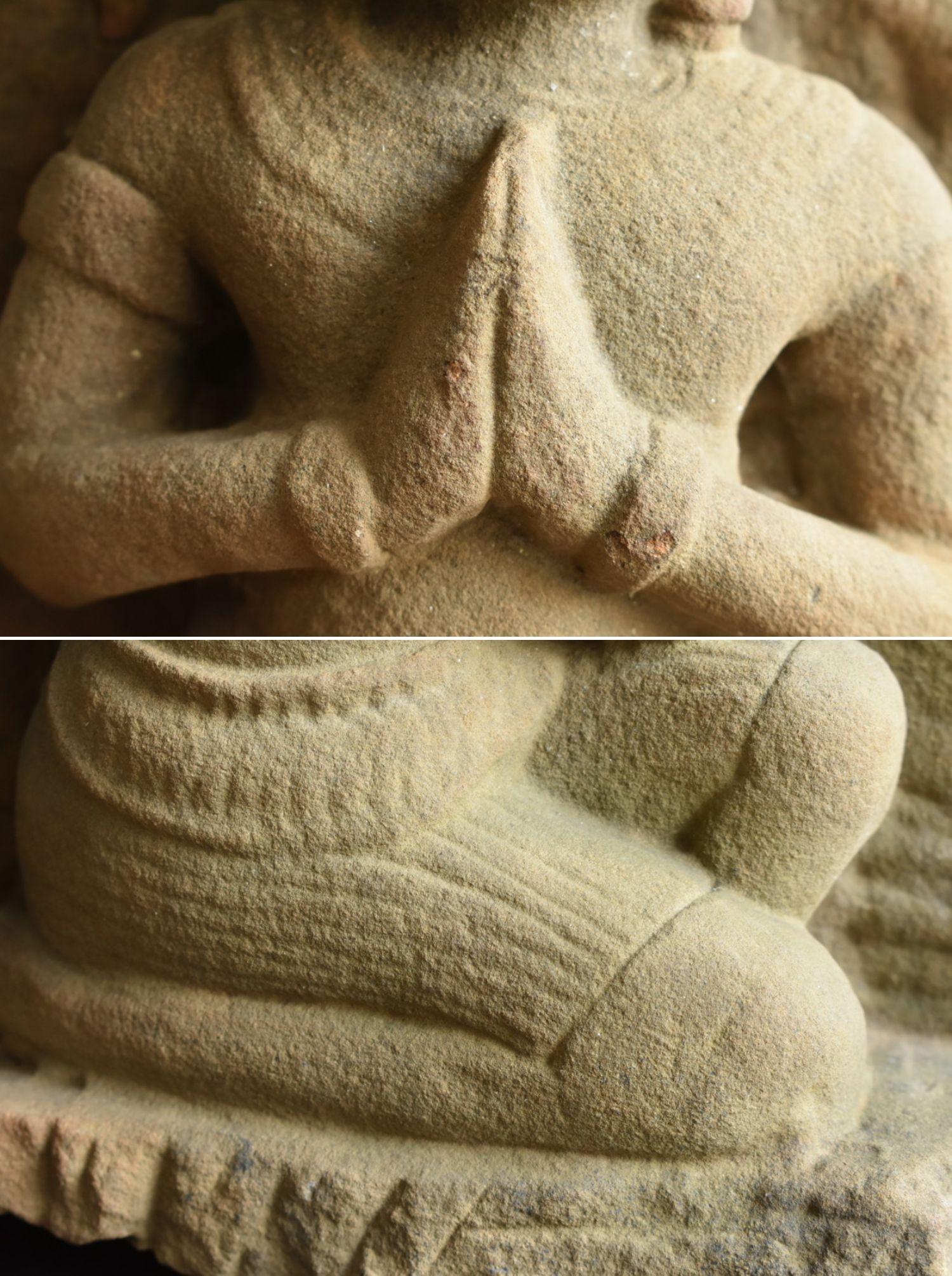 Kambodschanische antike Buddha-Figur aus Stein aus Stein/Angkor-Periode/Khmer-Kunst (Sandstein) im Angebot