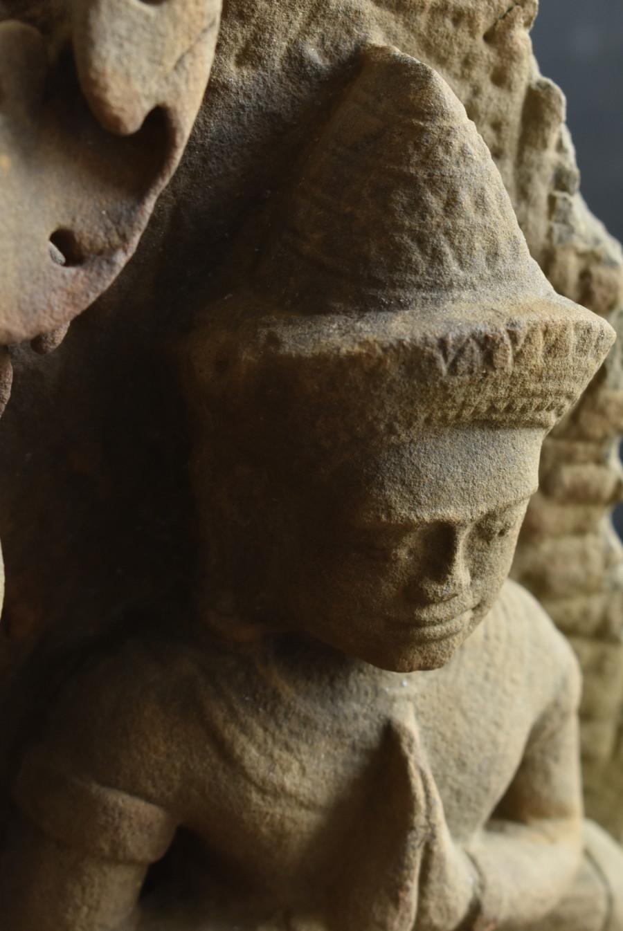 Kambodschanische antike Buddha-Figur aus Stein aus Stein/Angkor-Periode/Khmer-Kunst im Angebot 3