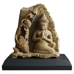 Kambodschanische antike Buddha-Figur aus Stein aus Stein/Angkor-Periode/Khmer-Kunst