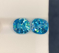 Cambodian Blue Zircon Pair Gemstone : Cushion Cut 10.72 CTs