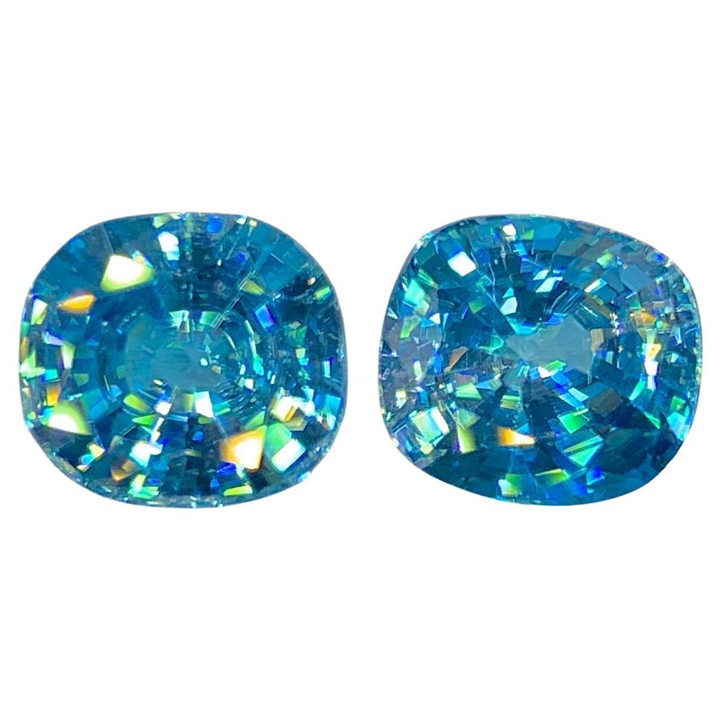 Cambodian Blue Zircon Pair Gemstone : Cushion Cut im Angebot