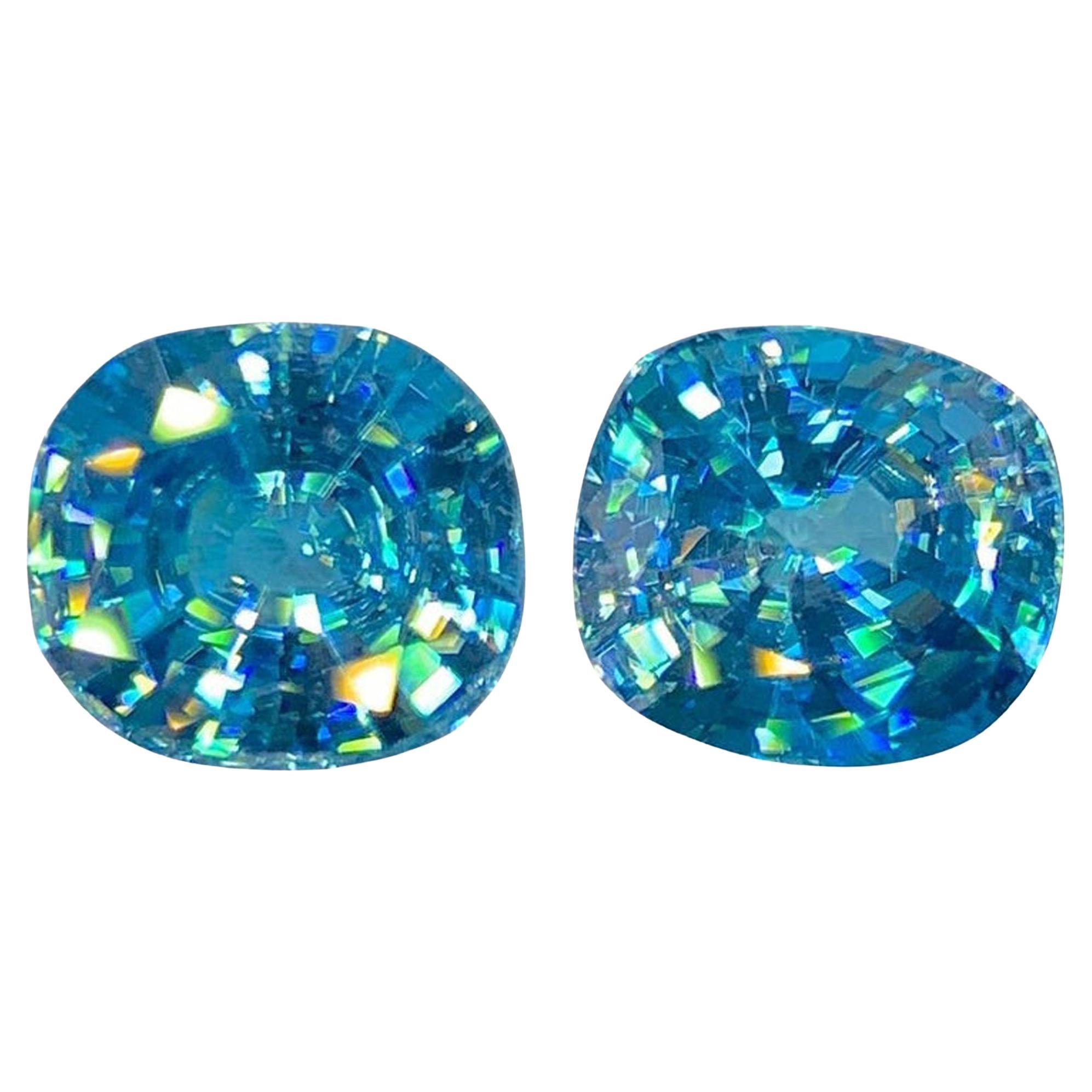 Cambodian Blue Zircon Pair Gemstone : Cushion Cut