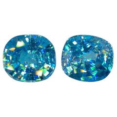Cambodian Blue Zircon Pair Gemstone : Cushion Cut