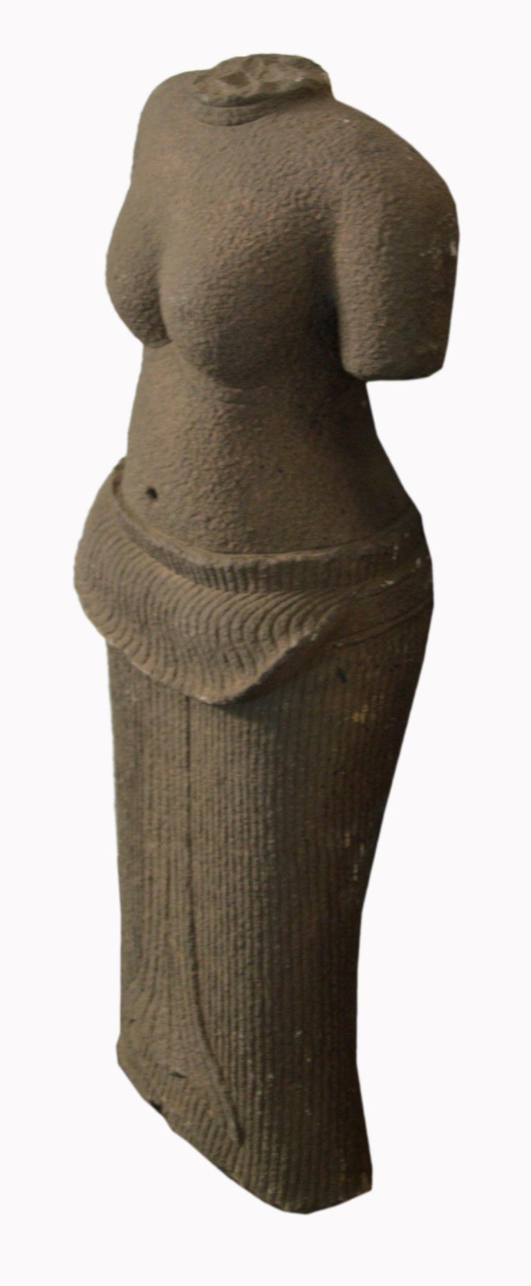 Cambodian Carved Stone Temple Sculpture of a Female with Sarong For
