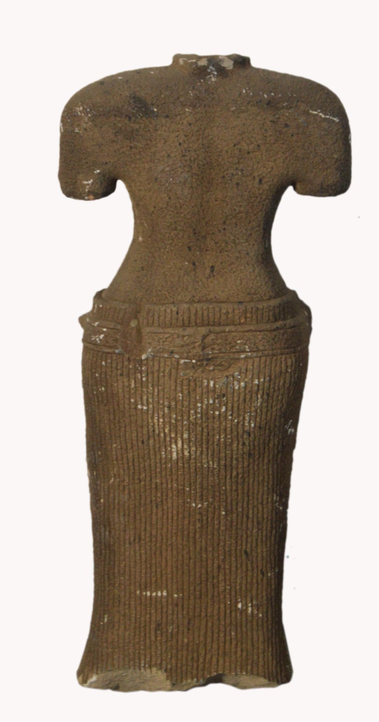 Cambodian Carved Stone Temple Sculpture of a Female with Sarong For