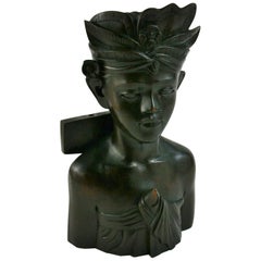 Cambodian Carved Wood Warrior Sculpture