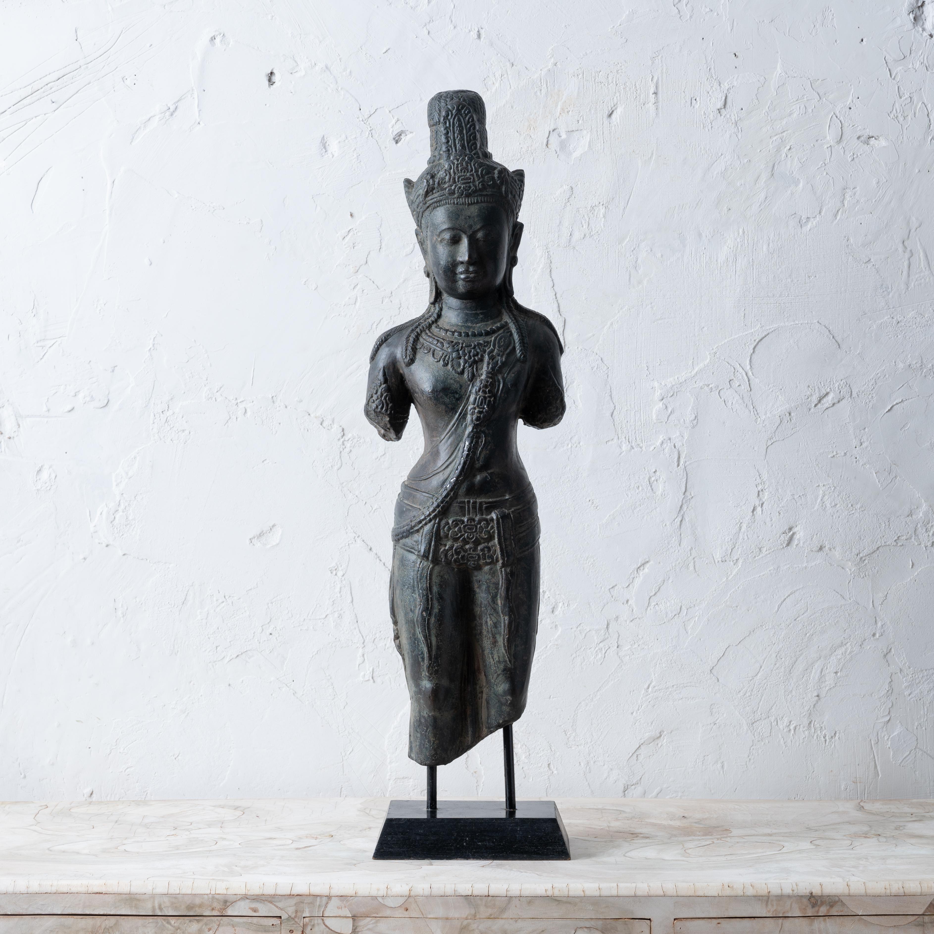 Cambodian Khmer Bronze Figure In Good Condition For Sale In Savannah, GA