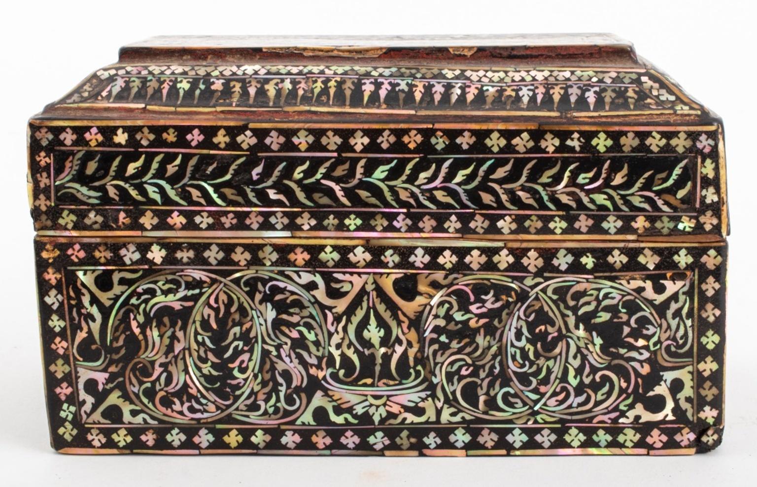 International Style Cambodian Mother of Pearl Lacquered Trinket Box