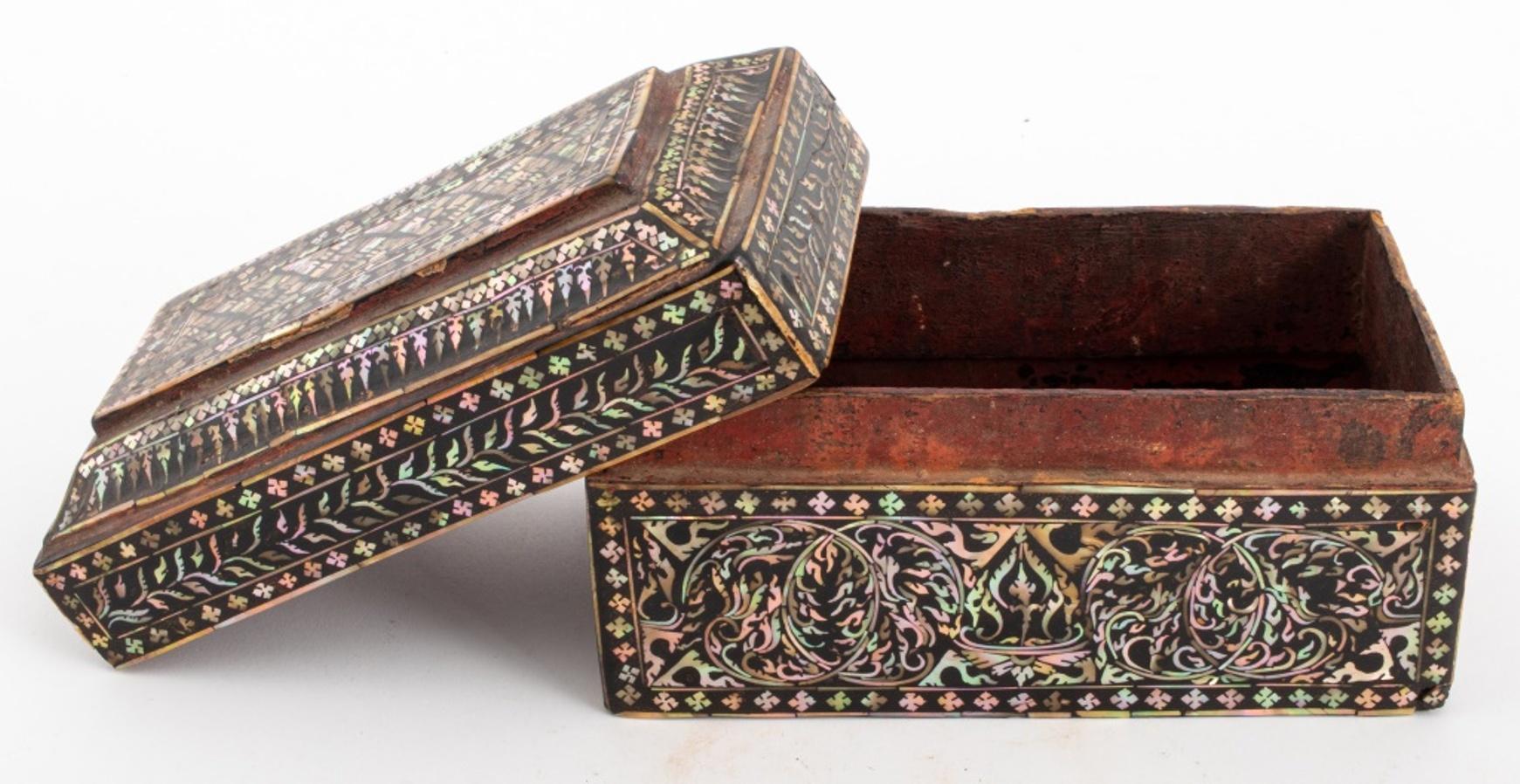 20th Century Cambodian Mother of Pearl Lacquered Trinket Box