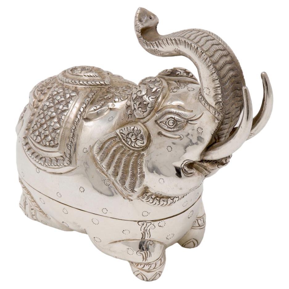Cambodian Silver Elephant Box For Sale