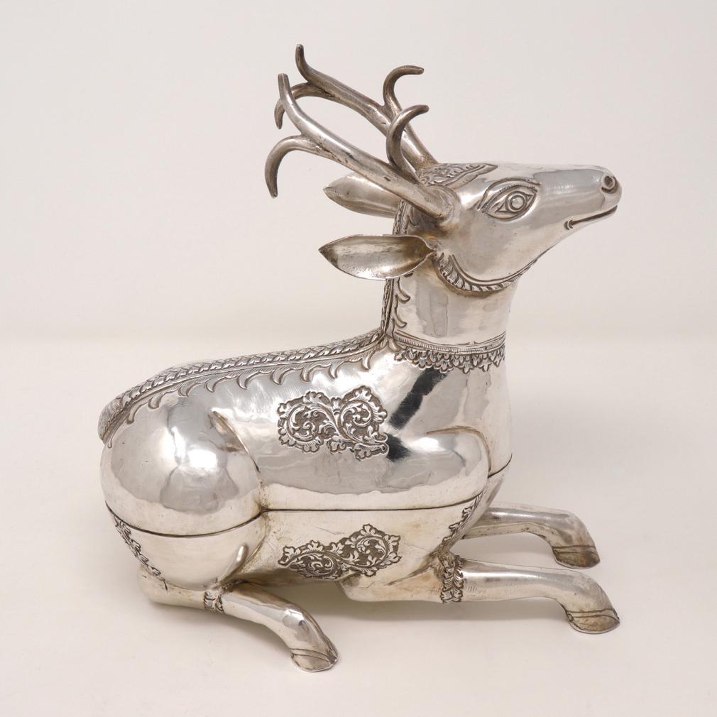 Contemporary Cambodian Silver Stag Box For Sale