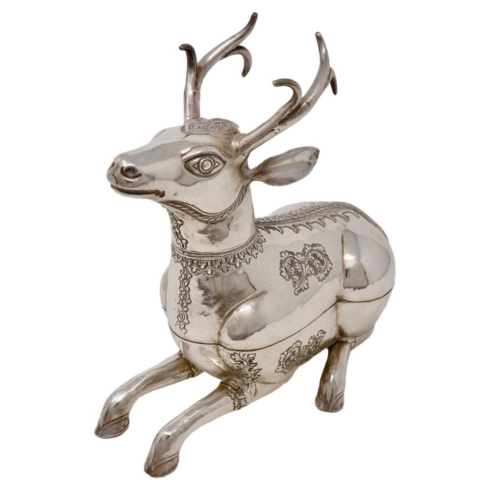 Cambodian Silver Stag Box For Sale