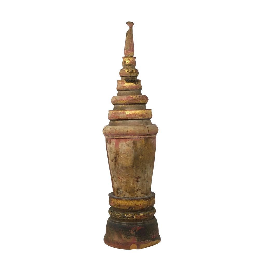 Carved Cambodian wood votive urn For Sale