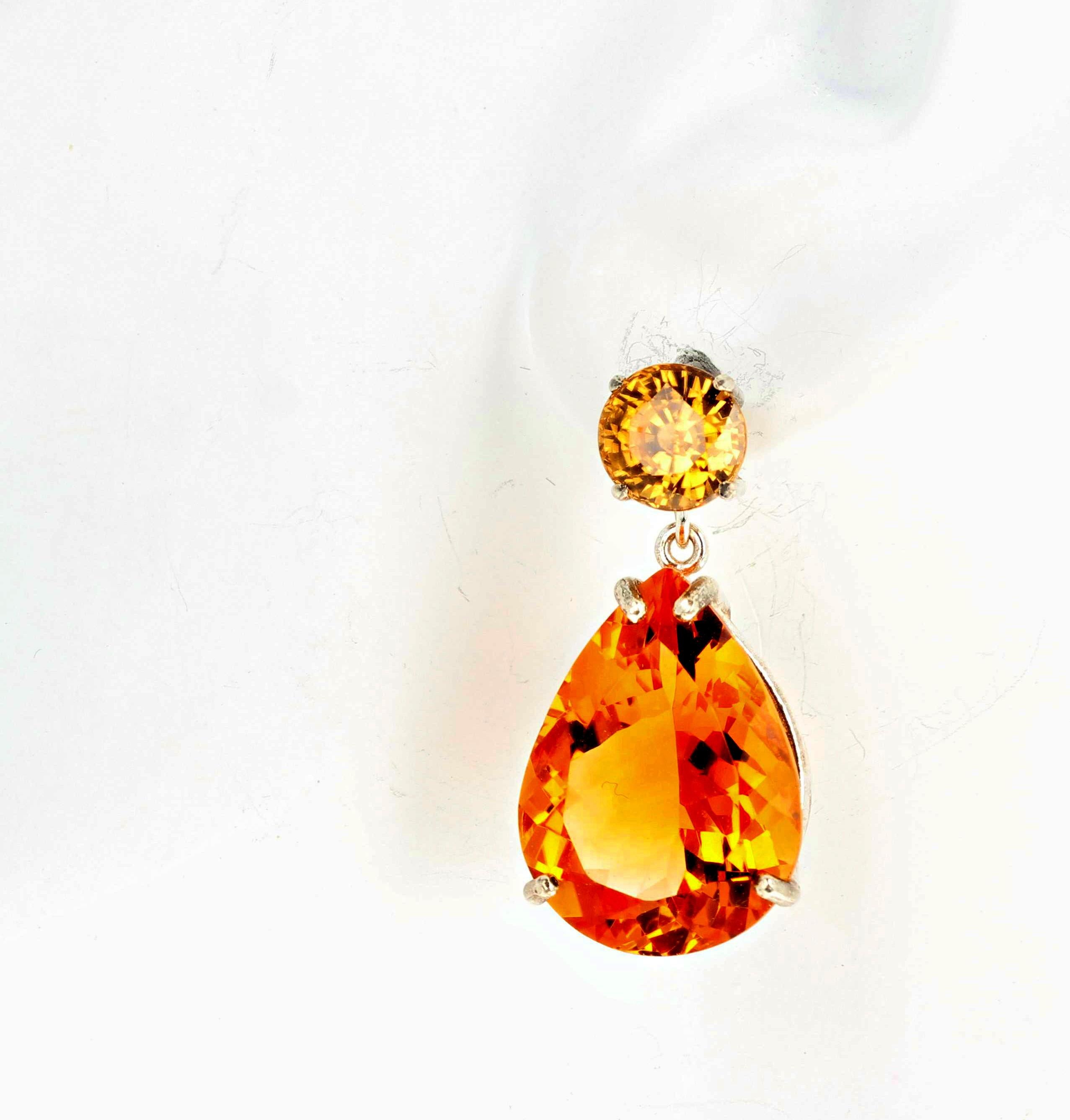 Gemjunky Fiery Natural 7mm Cambodian Zircons & 40Cts of Citrines Silver Earrings In New Condition In Raleigh, NC