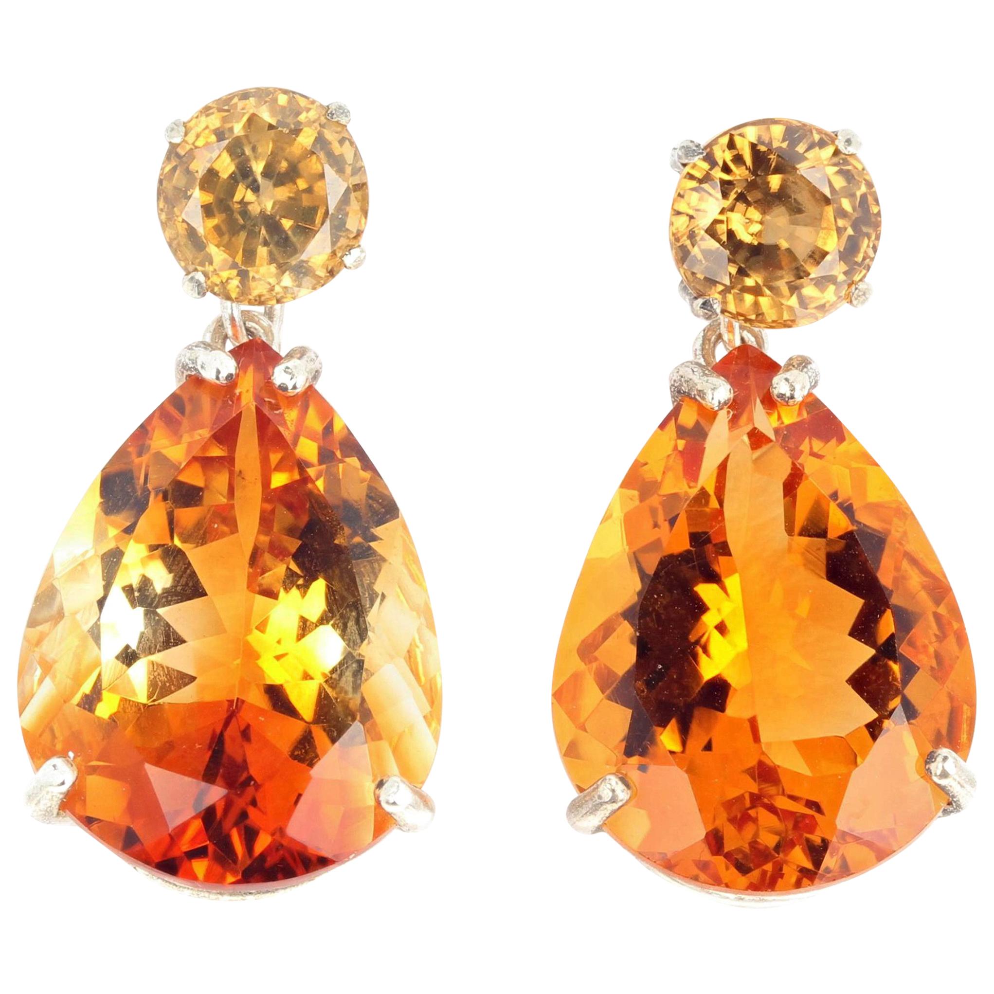 Gemjunky Fiery Natural 7mm Cambodian Zircons & 40Cts of Citrines Silver Earrings