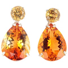 Gemjunky Fiery Natural 7mm Cambodian Zircons & 40Cts of Citrines Silver Earrings