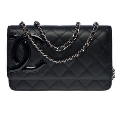 Cambon Chanel Wallet on Chain (WOC)  shoulder bag in black quilted leather, SHW