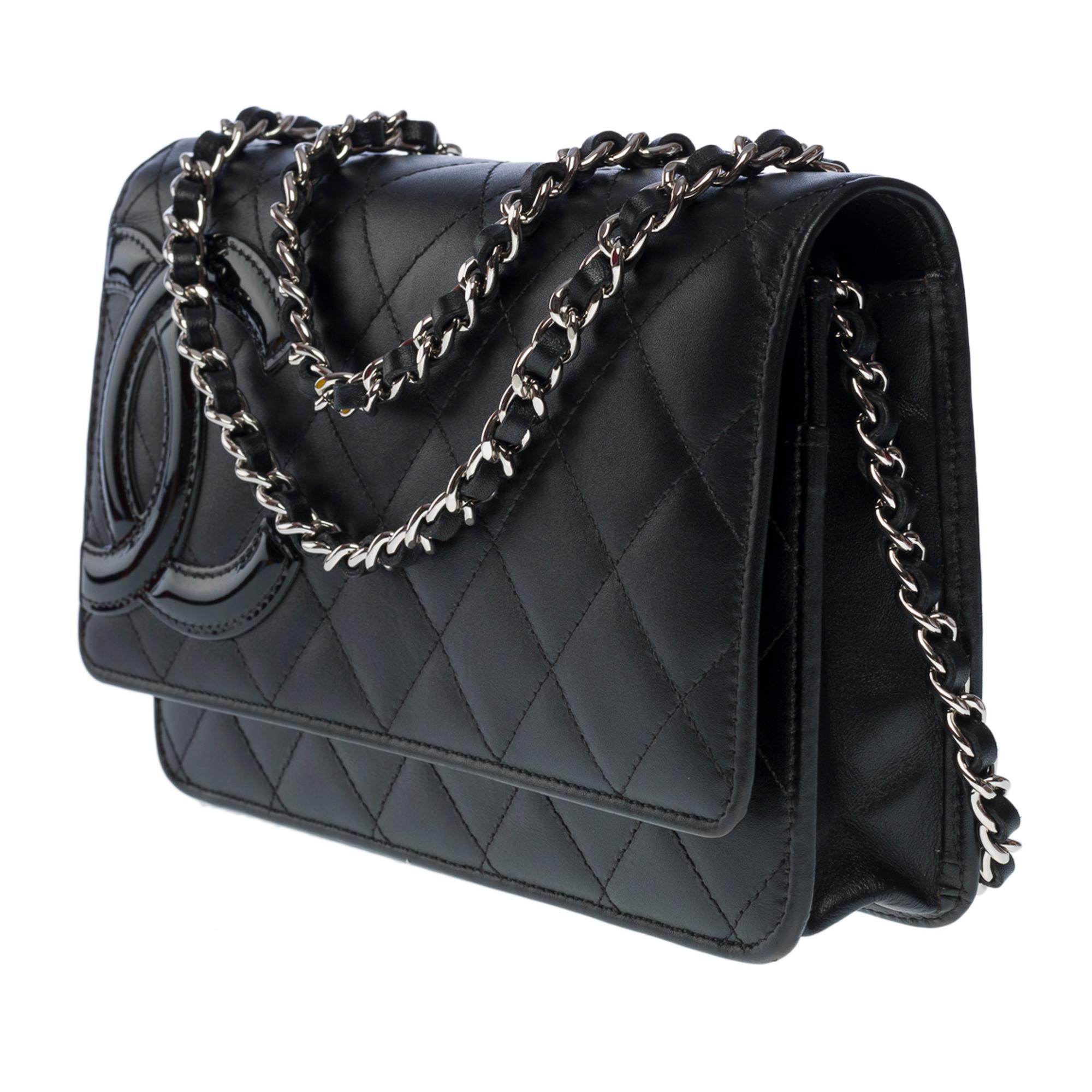 Women's Cambon Chanel Wallet on Chain (WOC)  shoulder bag in black quilted leather, SHW