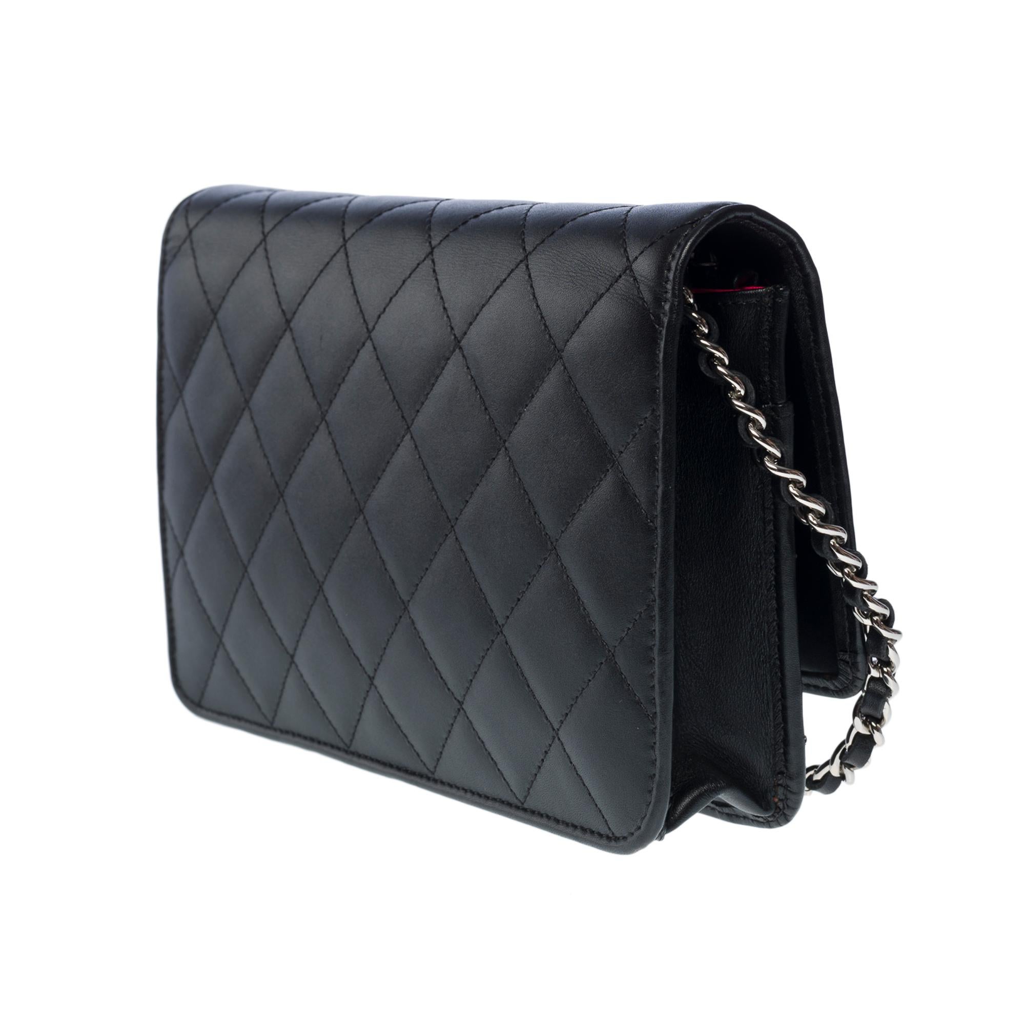 Cambon Chanel Wallet on Chain (WOC)  shoulder bag in black quilted leather, SHW 1