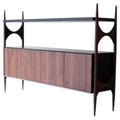 Cambre Credenza, Credenza moderna in noce, nero, 2 cassetti, per Craft Associates