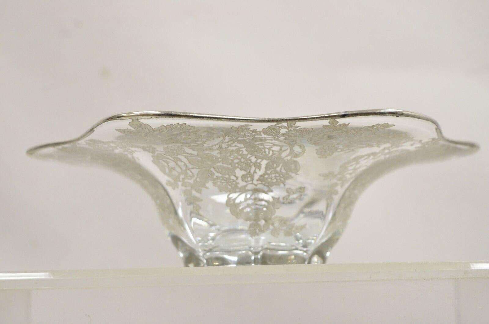 Cambridge Blown Glass Flower Petal Sterling Silver Overlay Trinket Candy Dish For Sale 5