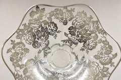 Cambridge Blown Glass Flower Petal Sterling Silver Overlay Trinket Candy Dish