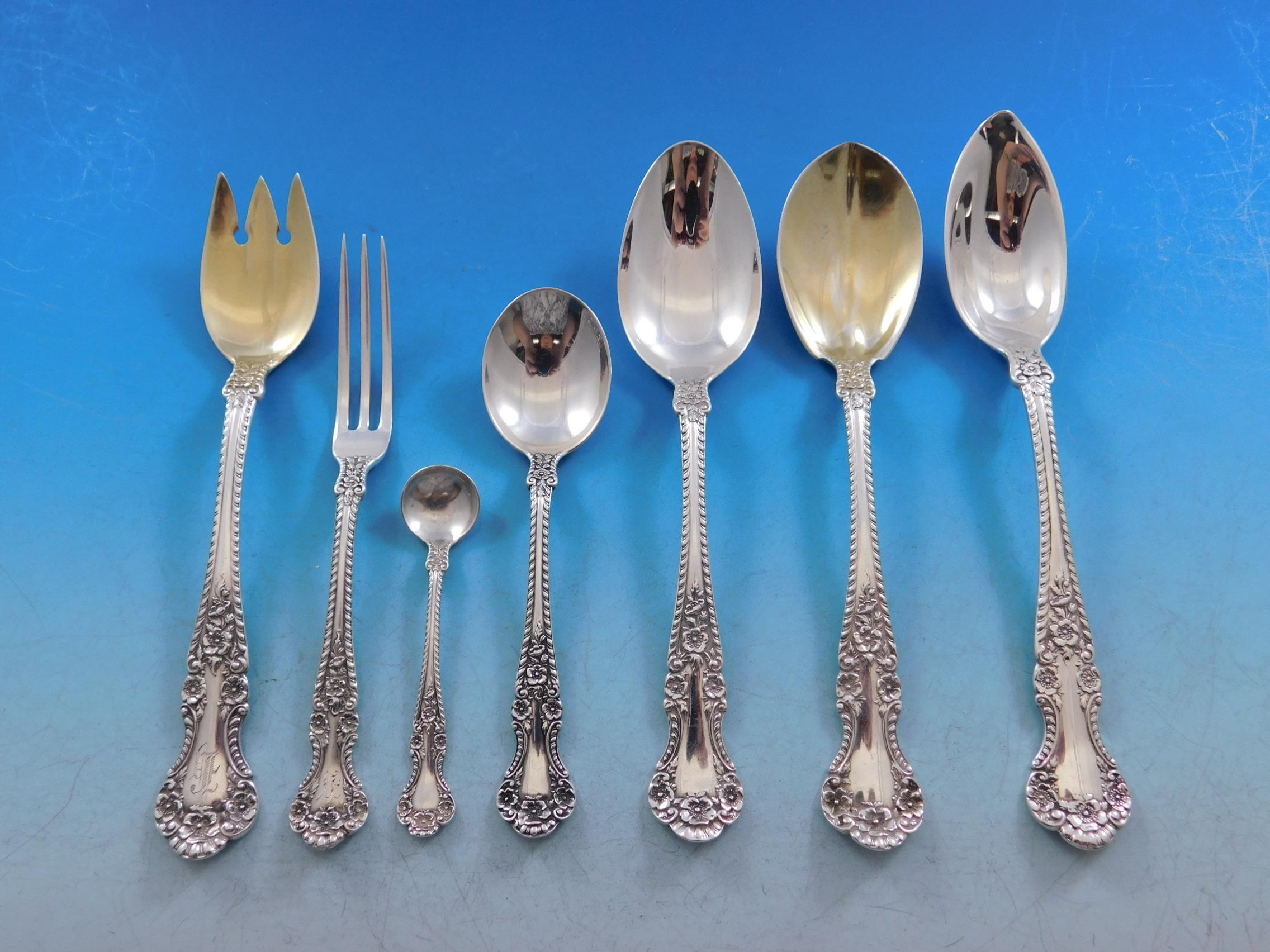 Incredible monumental Dinner and Luncheon Cambridge by Gorham sterling silver Flatware set - 310 pieces, including many unusual serving pieces. This pattern was introduced in the year 1899. This set includes:

12 dinner size knives w/blunt plated