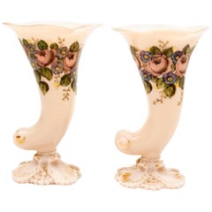 Vintage Cambridge Crown Tuscan Cornucopia Vases