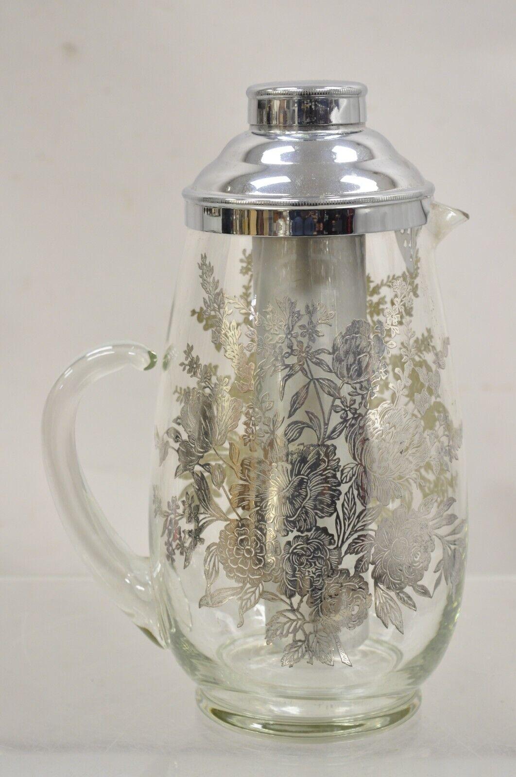 Cambridge Floral Sterling Silver Overlay Glass Lemonade Pitcher w/ Ice Caddy For Sale 3