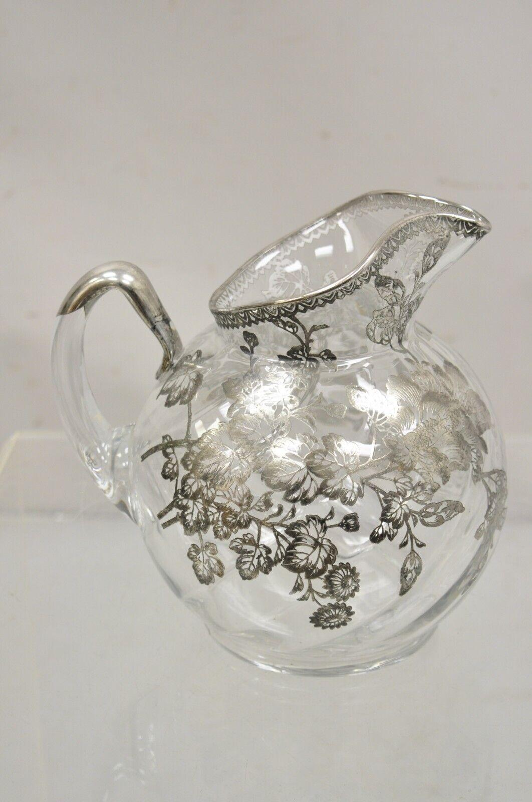 Cambridge Gyro Optic Ball Glass Swirl Water Pitcher w/ Sterling Silver Overlay For Sale 5