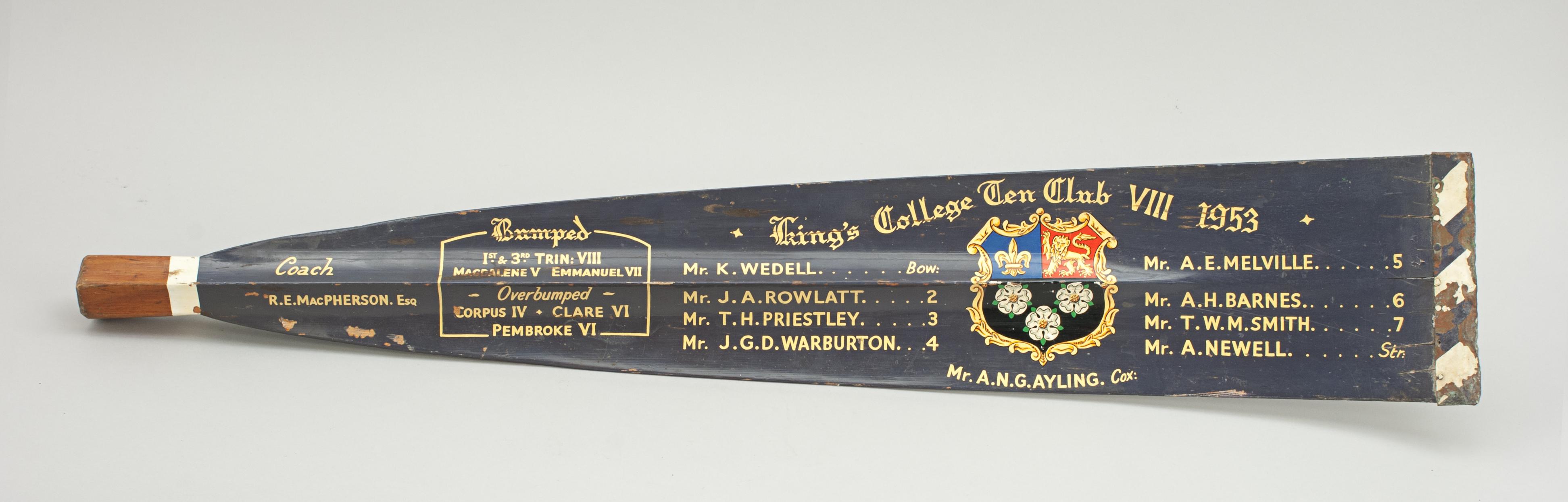 Cambridge Presentation Oar, Trophy Rowing Blade, 1953 In Good Condition In Oxfordshire, GB