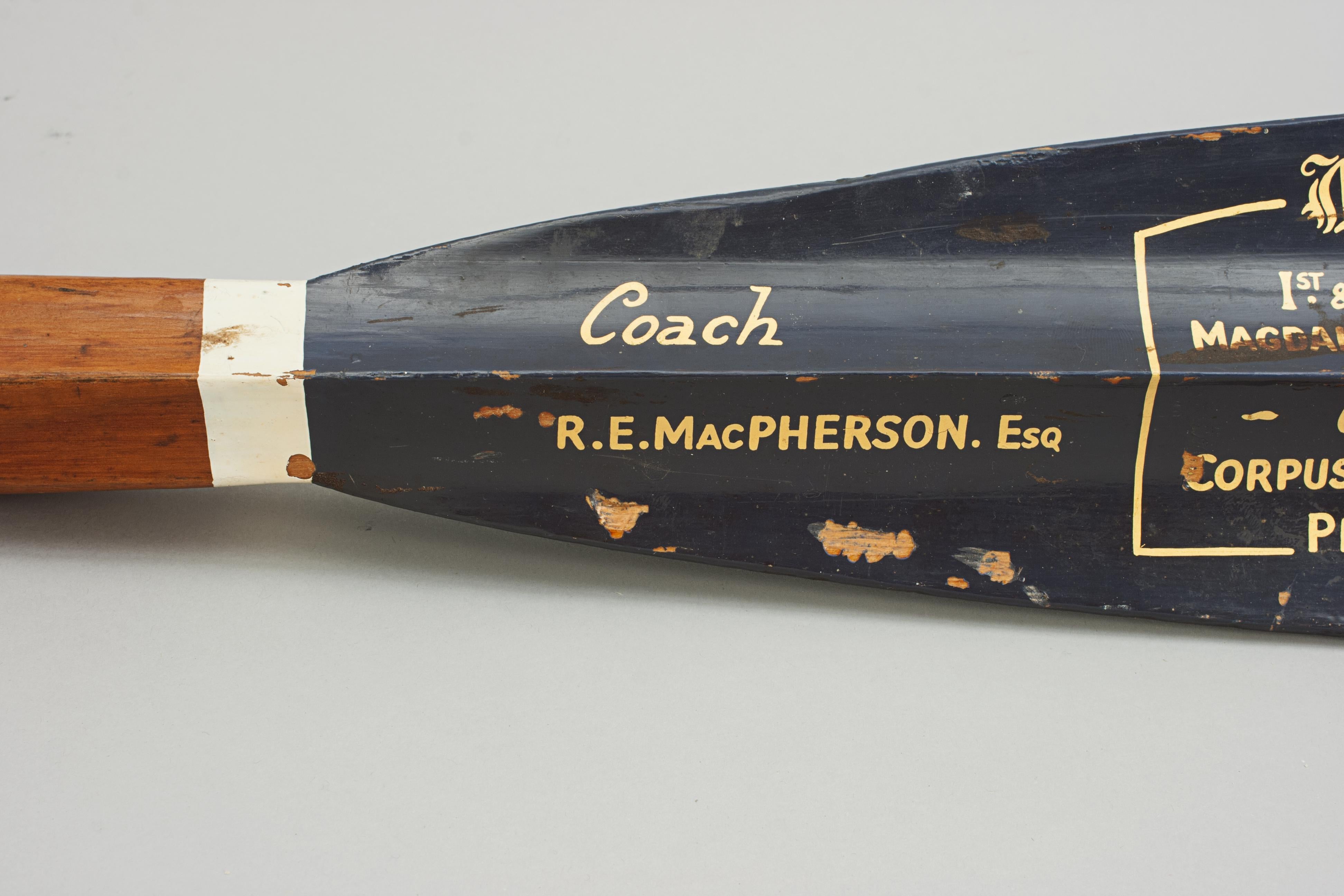 Mid-20th Century Cambridge Presentation Oar, Trophy Rowing Blade, 1953