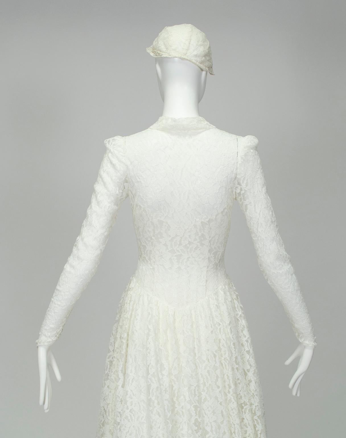Grace Kelly Inspiriert Elfenbein High-Neck Illusion Hochzeitskleid und Cap - XS, 1951 im Angebot 3